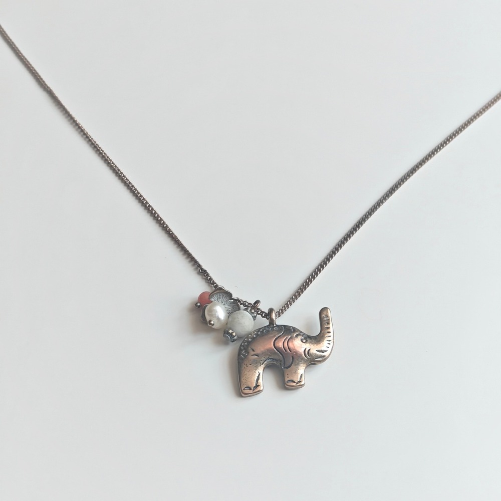 Gold Copper Elephant Pendant Necklace Bohemian Beaded Charm Long Metal Chain